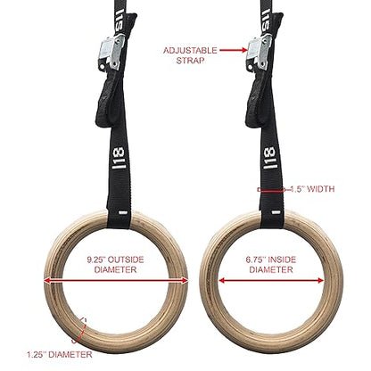 Valor Fitness Wood and Plastic Gymnastics Exercise Rings with Adjustable Straps – Promotes Muscular Physique and Improves Performance in Cross Training and Strength Training - color: Wooden Gymnastics Rings