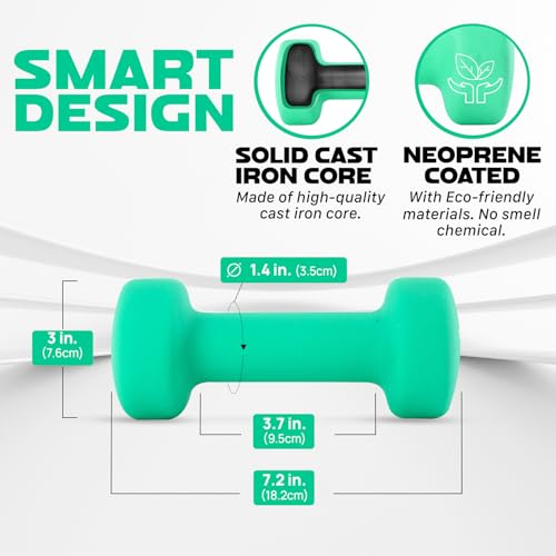 Yes4All Neoprene Coated Dumbbell Hand Weight Sets of 2 - Multiple Weight Options with 15 Colors, Anti-roll, Anti-Slip, Hexagon Shape