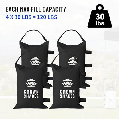 CROWN SHADES Sand Bags for Canopy Legs (120 LBS) Sandbags for Weight, Canopy Weights, Pop Up Tent Weights Bags, Black (Unfilled)