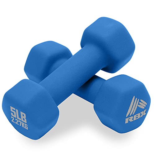 RBX Weights Dumbbells Set - Neoprene Arm Weights With Non-Slip Grip, Strength Training Equipment for Home or Gym, Anti-Roll - color: Malibu Blue, size: (D) 5 lb (Set of 2), style: (D) 5 lb