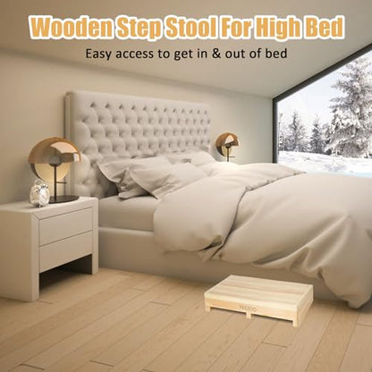 Wooden one Step Stool- Solid Pine Wood Step Riser with Non-Slip Pads, Wood Step Stool for Elderly Adults, high Bed, Bathroom, Kitchen (23.6" L*15.7" W*3.9" H, Natural, 400LBs Capacity) - color: Natural, size: 23.6IN