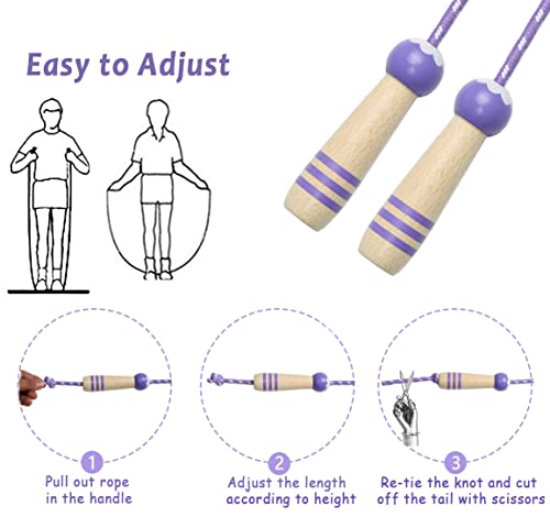 Jump Rope Kids, 7ft Adjustable Cotton Skipping Rope with Wooden Handle for Boys and Girls Fitness Outdoor Exercise - style: pink+Purple