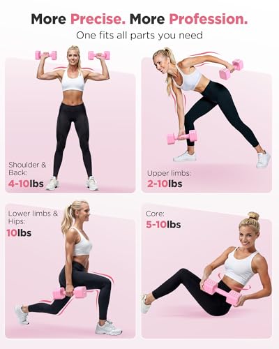 FEIERDUN DB3 5-in-1 Adjustable Dumbbell Set, 6LB/10LB Pair Adjustable Weights for Women at Home, Dual Locking Stable Hand Weights with TPU Soft Handle, Home Gym, Rehab, Pilates, Yoga, Strength Training - color: B-Cute Pink, style: 10LBS Pair (20LBS Total)