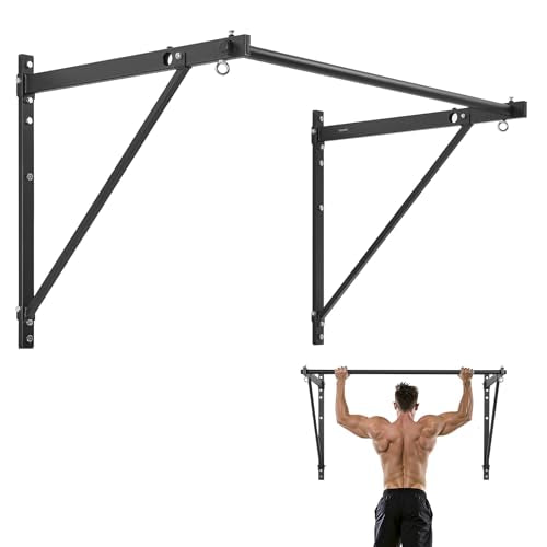 VEVOR Pull Up Bar, Multi-Grip Wall Mounted Pull Ups, 50 in Width Multifunctional Chin Up Training Station, Heavy Duty Steel Upper Body Workout Bars with Hangers, 440 lbs Weight Capacity, for Home Gym - size: Joist Mount