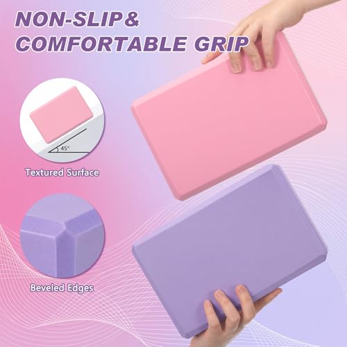 4 Pcs Foam EVA Yoga Blocks Different Color Soft Non Slip Supportive Yoga Bricks Lightweight Gymnastic Blocks Stretching Accessories for Women Pilates Meditation