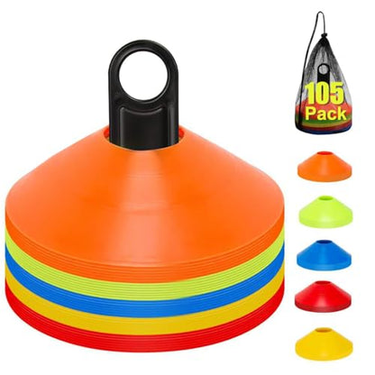 35/65/105 PCS Agility Soccer Cones for Training, Reusable Sports Cones for Drills with Mesh Bag, Training Cones for Soccer Practice, Football, Basketball - Disc Cones Training Equipment