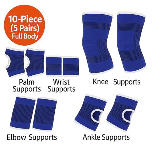 10-Piece Compression Support Brace Set for Knee, Elbow, Wrist Palm & Ankle