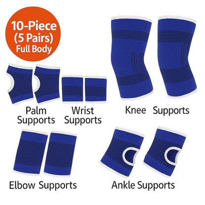 10-Piece Compression Support Brace Set for Knee, Elbow, Wrist Palm & Ankle
