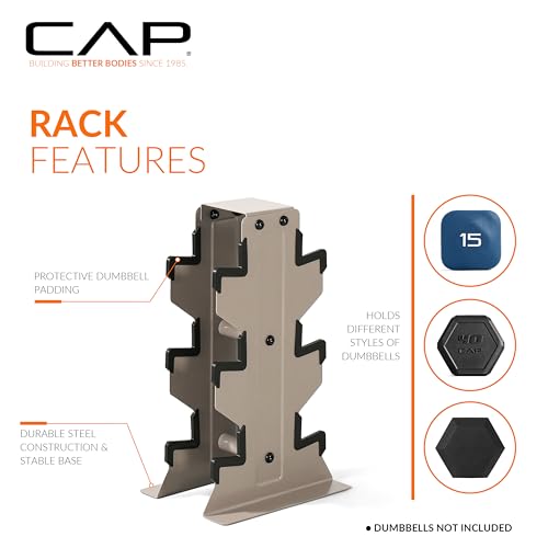 CAP Dumbbell Set with Rack, Rubber Coated Hex Free Weight Set | 100–300 lb Options, Vertical Space-Saving Storage for Home Gym Strength Training - size: 100 lb Set - Tan Rack, style: Comfort Handle