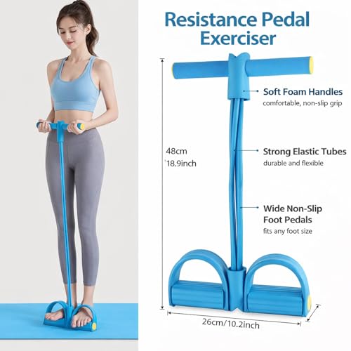 Pedal Resistance Bands with Handles, 6 Tube Exercise Bands for Full Body Workout, Home Gym Strength Training Equipment, Sit Up Pull Rope Fitness Band for Women and Men
