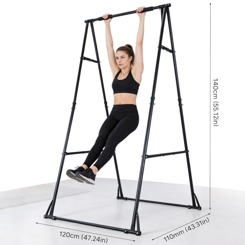 Foldable Pull Up Bar Stand Free Standing Power Tower Workout Station Adjustable Dip Bar for Home Gym Strength Training Equipment