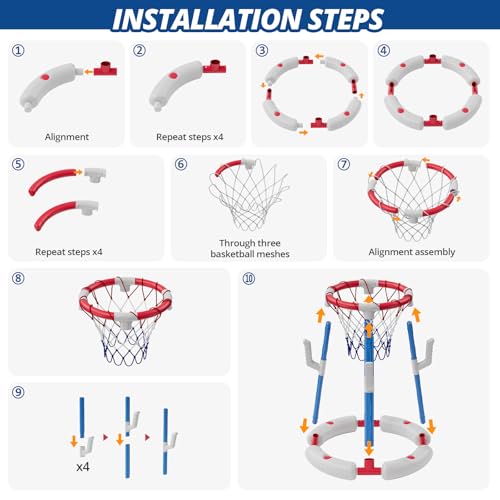 HYES 2 in 1 Pool Basketball Hoop with Ring Toss, Floating Pool Toys, Red - style: without backboard