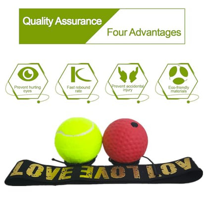 Boxing Reflex Ball with Headband Set, Reflex Ball with String, Boxing Reaction Training Equipment, Rubber red ball &Yellow tennis ball, Elasticated headband, for Beginner &Advanced Boxer Practice