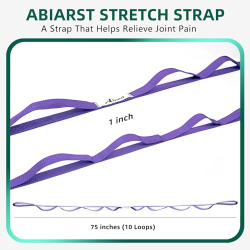 Stretching Strap Yoga Straps for Physical Therapy, 10 Loops Non-Elastic Stretch Band for Pilates, Flexibility, Exercise and Gymnastics - color: Purple