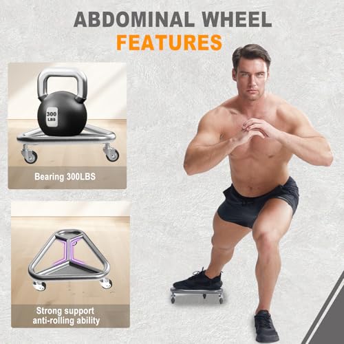 Ab Roller Wheel for Core Workout – Extra-Wide Ab Exercise Equipment for Abs, Arms & Back – Stable & Quiet Fitness Roller for Home Gym Strength Training – Includes Knee Pad – For Men & Women