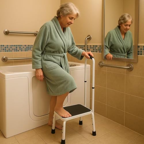 Sattiyrch Step Stool with Handle for Ederly,Sturdy and Lightweight Stool with Anti-Skid Platform,Easy Assmbly,Safely Supports up to 350 Pounds with 9.5 Inch
