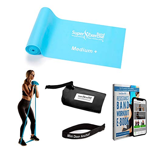 Resistance Bands for Working Out | 7Ft Long Resistance Bands |Super Exercise Bands with Carry Pouch and Door Anchor I Latex Free Workout Bands Including an Exclusive Workout App and E-Book - color: Medium + SkyBlue