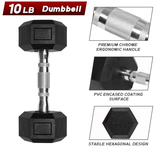 Ritfit 5-650 LBS PVC Encased Hex Dumbbell Sets with Optional Rack for Home Gym, Hand weight with Chrome Handle for Strength Training,Workouts - style: 2X10LBS