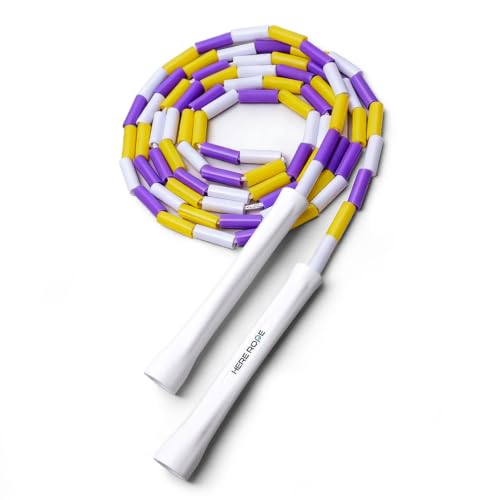 HEREROPE Jump Rope for Kids Ages 4-7 8-12, Hard Shatterproof Beads, Adjustable 7.2FT Tangle-Free Jump Rope for Boys Girls, School PE Fitness Outdoor Exercise - color: Yellow White