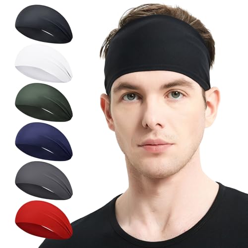 Running Headbands for Men (4 or 6 Pack), Mens Stretchy Headband for Football,Cycling,Basketball,Yoga,Fitness Workout Unisex Quick-Dry Sweatband