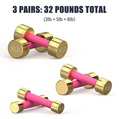 TECHNOAGE Round Dumbbell Sets with Steel Handle, Odorless Neoprene rubber Handle Cover - color: Rose Red-6PC