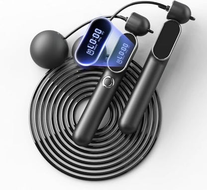 Cordless Jump Rope with Counter, Weighted Ropeless Skipping Rope for Fitness, Adjustable 2-in-1 Jump Rope for Women Men, Digital Calorie Counter, Tangle-Free Home Gym Workout Equipment