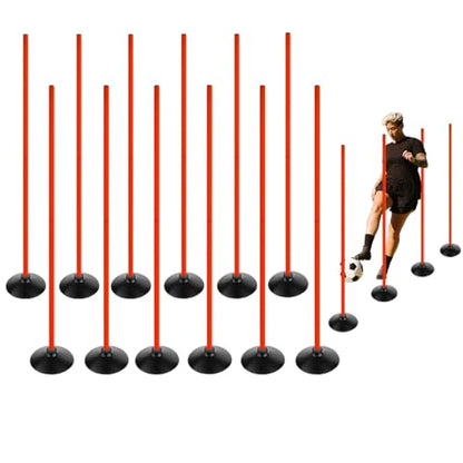 TNZMART 4.9FT Training Agility Poles Detachable Soccer Training Sticks Multi-Purpose Slalom Boundary Poles with Rubber Bases