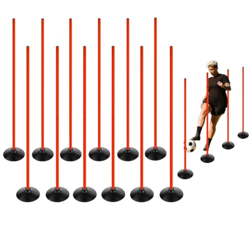 TNZMART 4.9FT Training Agility Poles Detachable Soccer Training Sticks Multi-Purpose Slalom Boundary Poles with Rubber Bases - color: Orange, style: Pack of 12