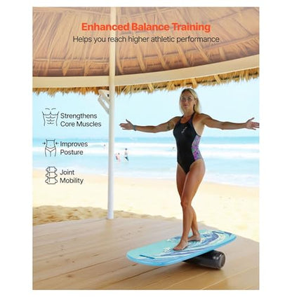 Balance Board Wobble Board Trainer for Adults - Wooden Balance Training Equipment with Magnetic Stoppers - Surf Trainer, Physical Therapy & Standing Desk - Blue