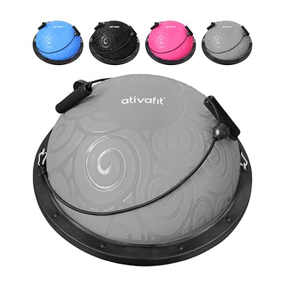 ATIVAFIT Balance Ball Trainer - Half Exercise Ball with Inflation Pump & Resistance Bands - Anti-Burst PVC Stability Trainer for Home Gym, Yoga, Core Training - 660 lbs Capacity