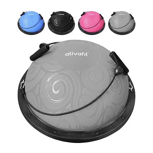 ATIVAFIT Balance Ball Trainer - Half Exercise Ball with Inflation Pump & Resistance Bands - Anti-Burst PVC Stability Trainer for Home Gym, Yoga, Core Training - 660 lbs Capacity