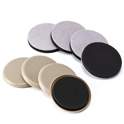 Furniture Sliders,8 Pcs with 4 Plastic & 4 Felt Sliders, 3 1/2inch，Beige - size: 3 1/2" Round-8 Pack Plastic + Felt