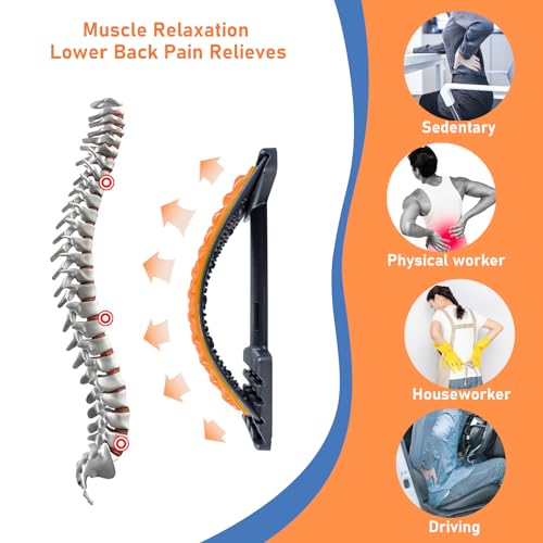 Back Stretcher for Lower Back Pain Relief - 4 Level Adjustable Spine Decompression & Cracking Device, Lumbar Support for Sciatica, Scoliosis and Posture Correction (Orange)