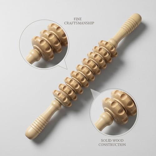14.2 Inch Solid Wood Roller, Manual Stick for Home Gym, Ergonomic Firm Pressure Tool (1 Pack)