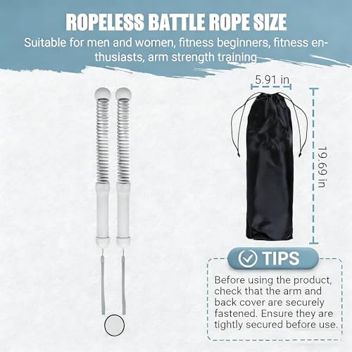 2PCS Weighted Ropeless Battle Ropes for Home Gym, Heavy Duty Arm Exerciser for Strength Training, Portable Battle Rope for Advanced Workouts and Core Muscle Building (Grey 3)
