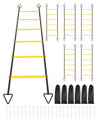 6 Packs Agility Ladder Speed Training Set - 36 Detachable Rungs (20 Inches Each) with 24 Ground Stakes, Portable Exercise Ladders for Soccer Football Footwork Training w/Carry Bag