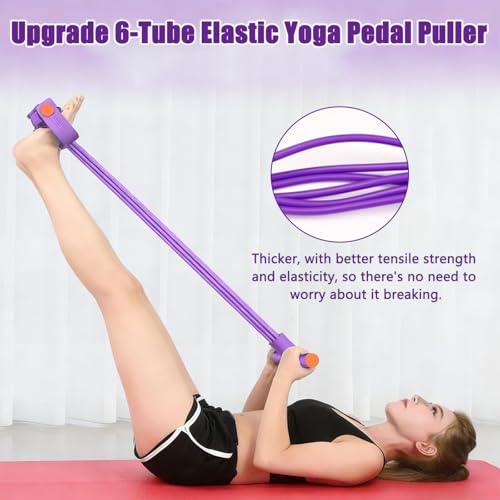 Pedal Resistance Band with Handle, 6-Tube Elastic Yoga Pedal Puller, Multifunction Tension Rope for Home Gym Arm and Waist Training Pedal Band
