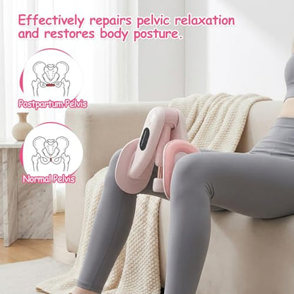 Thigh Trainer, Pelvic Floor Exercise Devices, 360° Adjustable Pelvic Floor Trainer Women, Thigh and Pelvic Trainer with 15-55LB Resistant Band Set and Body Measuring Tape (Pink)
