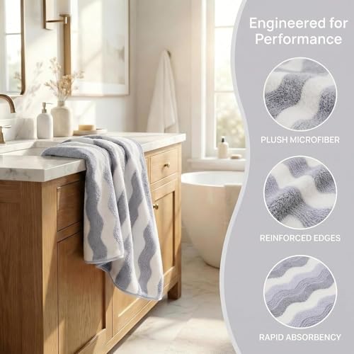 Microfiber Bath Towel 35x70in - Ultra Soft Quick Dry, Lightweight for Gym, Spa, Travel | Hotel Grade & Multi-Use| Single Pack - color: Gray and White Stripe, size: 35*70 Inches