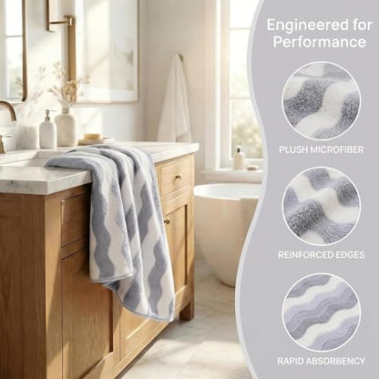 Microfiber Bath Towel 35x70in - Ultra Soft Quick Dry, Lightweight for Gym, Spa, Travel | Hotel Grade & Multi-Use| Single Pack - color: Gray and White Stripe, size: 35*70 Inches