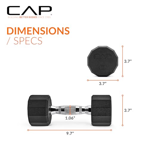 CAP Rubber Coated Dumbbell Weights, Free Weights for Home Gym Strength Training, Anti-Roll Hex Dumbbells with Black, Chrome & Comfort Grip Handles, Singles - size: 8 lb, style: 12-Sided - Chrome Handle