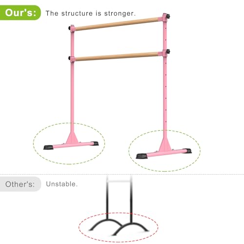 Dolibest Freestanding Ballet Bar, Height Adjustable Ballet Bar, Heavy Duty Dance Bar, with Non-Slip Rubber Pads, Enhanced Stability, Dance/Yoga/Fitness Stretching Bar, Ideal for Kids and Adults - color: Pink- 4ft Wooden Cross Bar