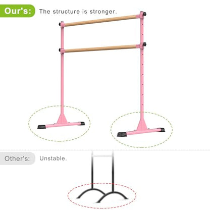 Dolibest Freestanding Ballet Bar, Height Adjustable Ballet Bar, Heavy Duty Dance Bar, with Non-Slip Rubber Pads, Enhanced Stability, Dance/Yoga/Fitness Stretching Bar, Ideal for Kids and Adults - color: Pink- 4ft Wooden Cross Bar