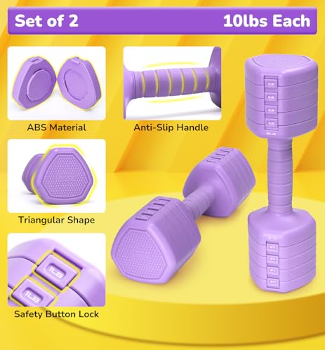 Adjustable Dumbbell Set of 2, 10LB 20LB 30LB Weight Set - color: Purple, size: 20 lbs Total-(10LB Each)