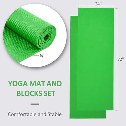 Signature Fitness All Purpose 0.25 Inch Thick High Density No Tear Exercise Yoga Mat with Strap & Lightweight Features for Indoor & Outdoor Use, Green