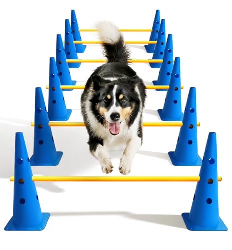 Dog Agility Course Backyard Set, Dog Agility Hurdle Cone Set with Height Adjustable Crossbar for Rehabilitation & Beginners, Dog Agility Equipment for Dog Obstacle Course - 18 Inch - color: Blue, size: 18 IN