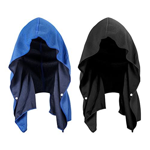 Sukeen Cooling Hoodie Towel for Men, Cooling Towels for Neck and Face UV Protection, Quick Drying Absorbent Sport Workout Camping Cycling Cooling Neck Wraps - color: Royal Blue/Black