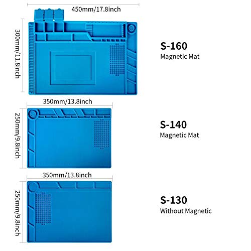 S-130 Insulation Silicone Soldering Mat Repair Mat, Heat Resistant Silicone Work Mats 932°F with Scale Ruler and Screw Position for Soldering, CellPhone Electronics Repair, Size: 13.8 x 9.8 inch