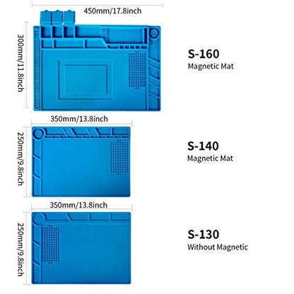 S-130 Insulation Silicone Soldering Mat Repair Mat, Heat Resistant Silicone Work Mats 932°F with Scale Ruler and Screw Position for Soldering, CellPhone Electronics Repair, Size: 13.8 x 9.8 inch