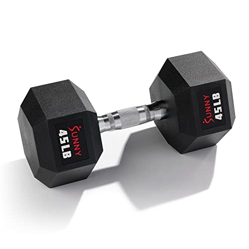 Sunny Health & Fitness Hex Style Dumbbell 5 LBS TO 50 LBS Chrome Handles, Hand Weight for Strength Training, Home Gym, Exercise, Workout Equipment Multiple Size Options